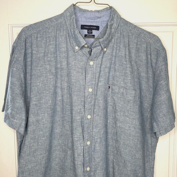 Tommy Hilfiger Men's XXL Linen Blend Woven Button Down Shirt Short Sleeve - Picture 2 of 8